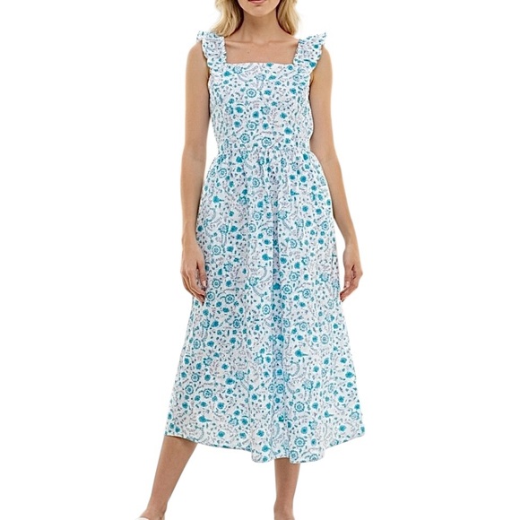 Draper James Dresses & Skirts - Draper James Floral Dress Blue & White Ruffle Sleeve 100% Cotton Maxi Size XXL